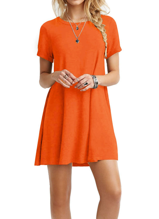 TOPONSKY Women's Casual Plain Short Sleeve Fit Simple T-shirt Loose Cotton Dress,Ad Orange,X-Large