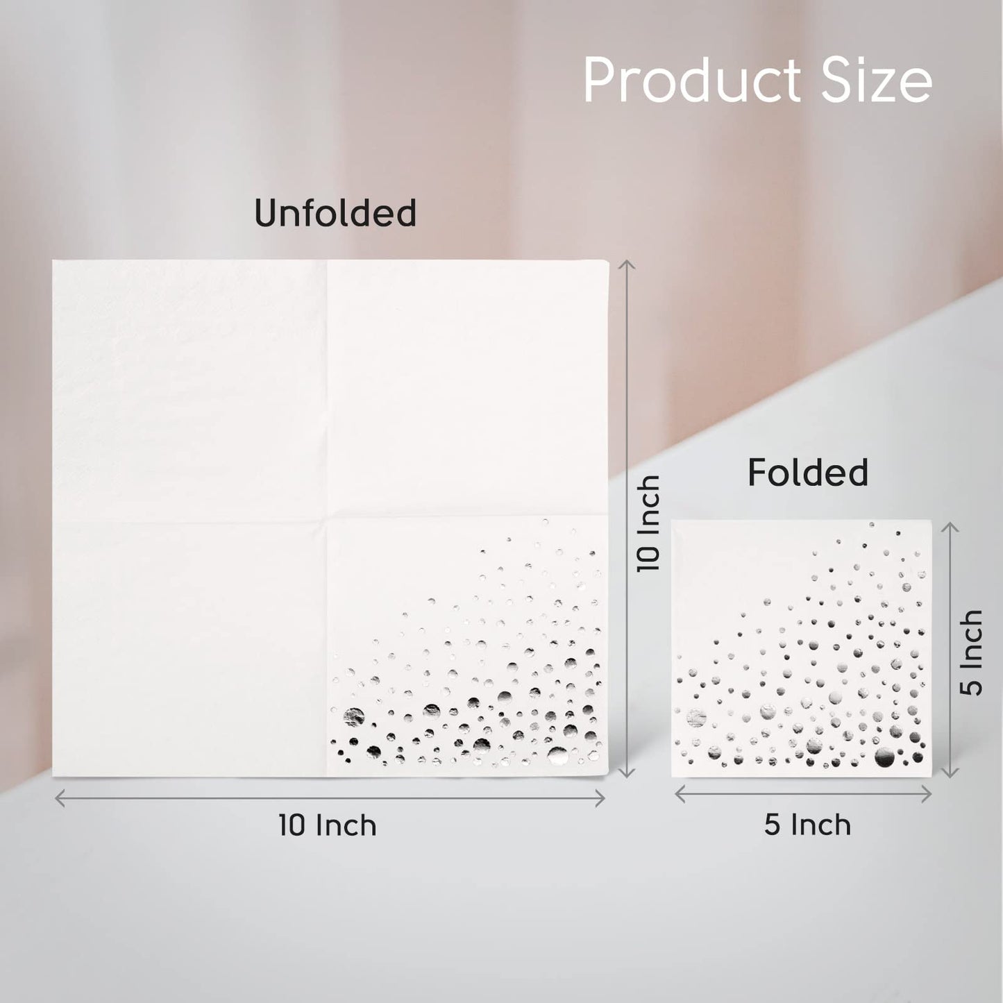 Stylish Silver & White Cocktail Napkins - 100 Disposable 5x5 Inch Wedding Napkins