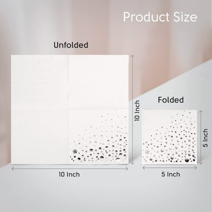 Stylish Silver & White Cocktail Napkins - 100 Disposable 5x5 Inch Wedding Napkins