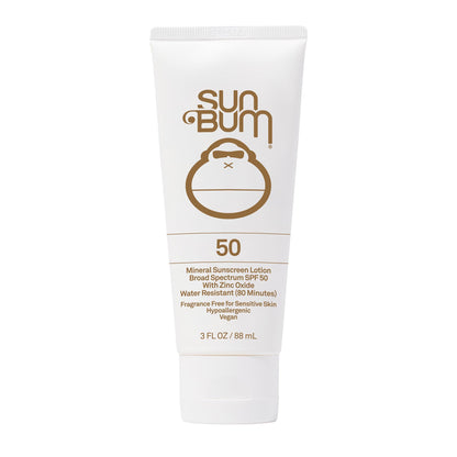Sun Bum Mineral SPF 50 Sunscreen Body Lotion - Broad Spectrum Moisturizing Sunscreen with Vitamin E - Vegan and Hawaii 104 Act Compliant (Made without Octinoxate & Oxybenzone) - Travel Friendly 3 oz
