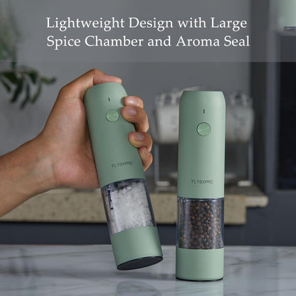 Electric Salt and Pepper Grinder Set, USB Rechargeable, Automatic Salt and Pepper Mill Grinder with Adjustable Coarseness, Electric Salt Shakers, LED Light, Refillable (2 Packs, Buttercream)