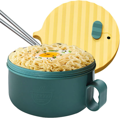 YCXXKJ Microwave Ramen Bowl Ramen Cooker with Handles Noodle Bowls with Lid and Chopsticks Dishwasher Safe for Home Office College Dorm Room(Yellow & Green)