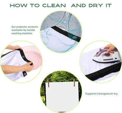 AAJK Projector Screen 120 inch, Washable Projector Screen 16:9 Foldable Anti-Crease Portable Projector Movies Screen for Home Theater Outdoor Indoor Support Double Sided Projection