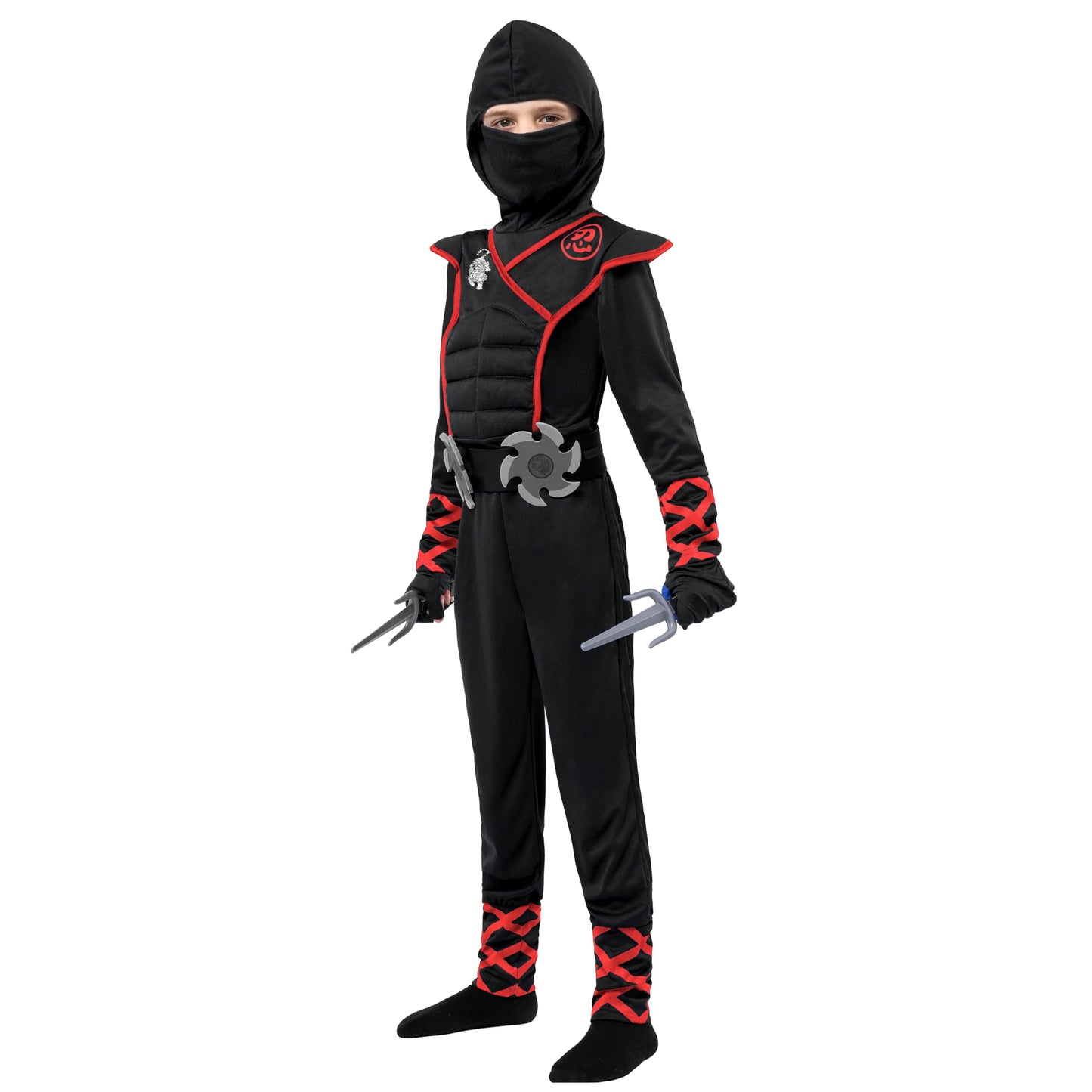 Spooktacular Creations Halloween Ninja Costume, Black Ninja Outfit Set for Kids, Halloween Costumes with Accessories for Boys Dress Up and Role Play Party (Small, 5-7 yrs)