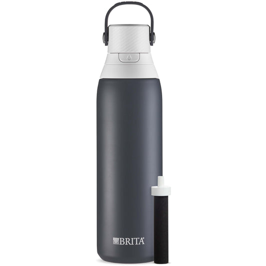 Brita Stainless Steel Premium Filtering Water Bottle, BPA-Free, Reusable, Insulated, Replaces 300 Plastic Water Bottles, Filter Lasts 2 Months or 40 Gallons, Includes 1 Filter, Carbon - 20 oz