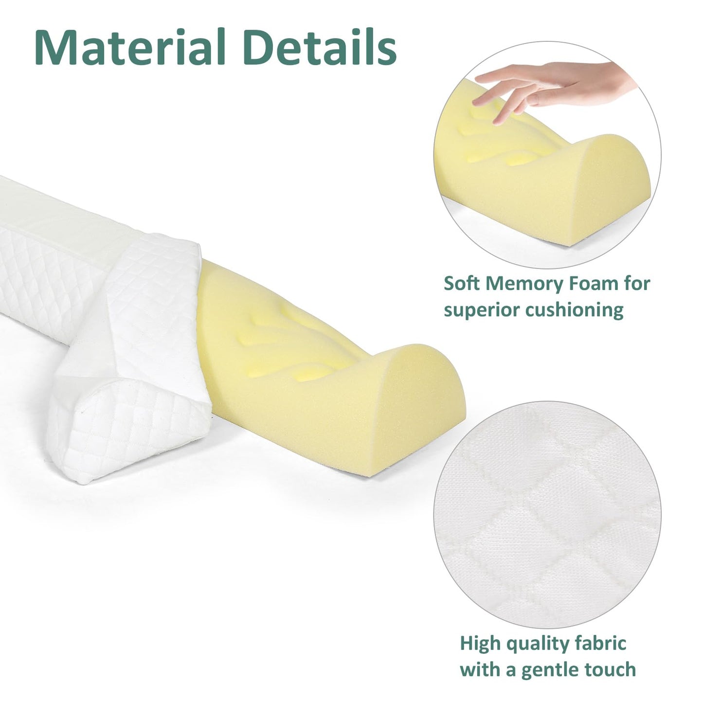 Shinnwa Bed Bumpers for Toddlers (2-Pack) Memory Foam Rail & Adults, Safety Guard Queen, King, Full Bed, Sleep Long Pillow Pads with Non-Slip Bottom Machine Washable Cover