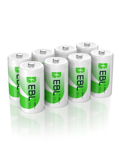 EBL Rechargeable C Batteries 5000mAh Ni-MH C Size Battery, Pack of 8