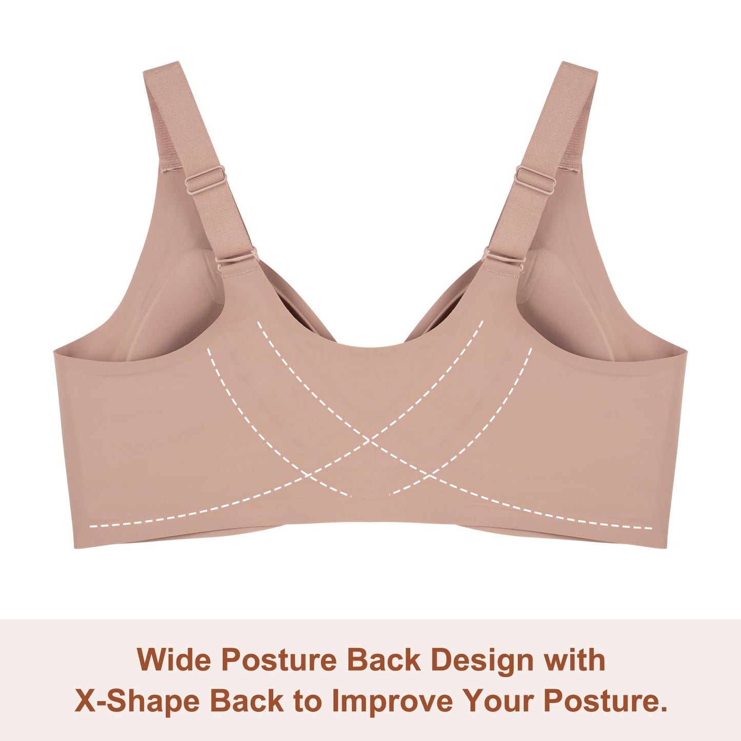 Starmiss Seamless Front Closure Bra for Women Posture Back Smoothing Wireless Brasieres, Beige, XL