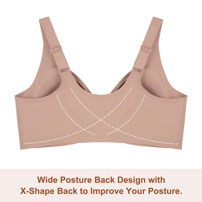 Starmiss Seamless Front Closure Bra for Women Posture Back Smoothing Wireless Brasieres, Beige, XL