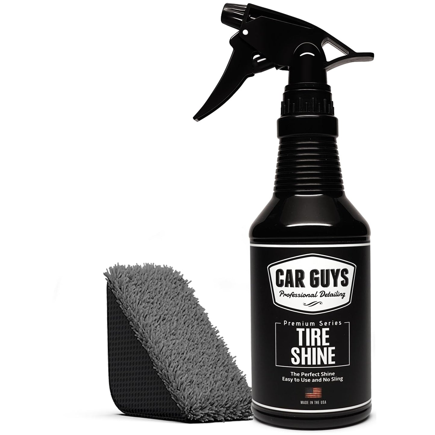 CAR GUYS Tire Shine Spray | The Perfect Shine | Durable and User Friendly Tire Dressing | Long Lasting UV Protection for Black Tires, Wheels, & Rubber | 18 Oz Kit with Applicator Pad