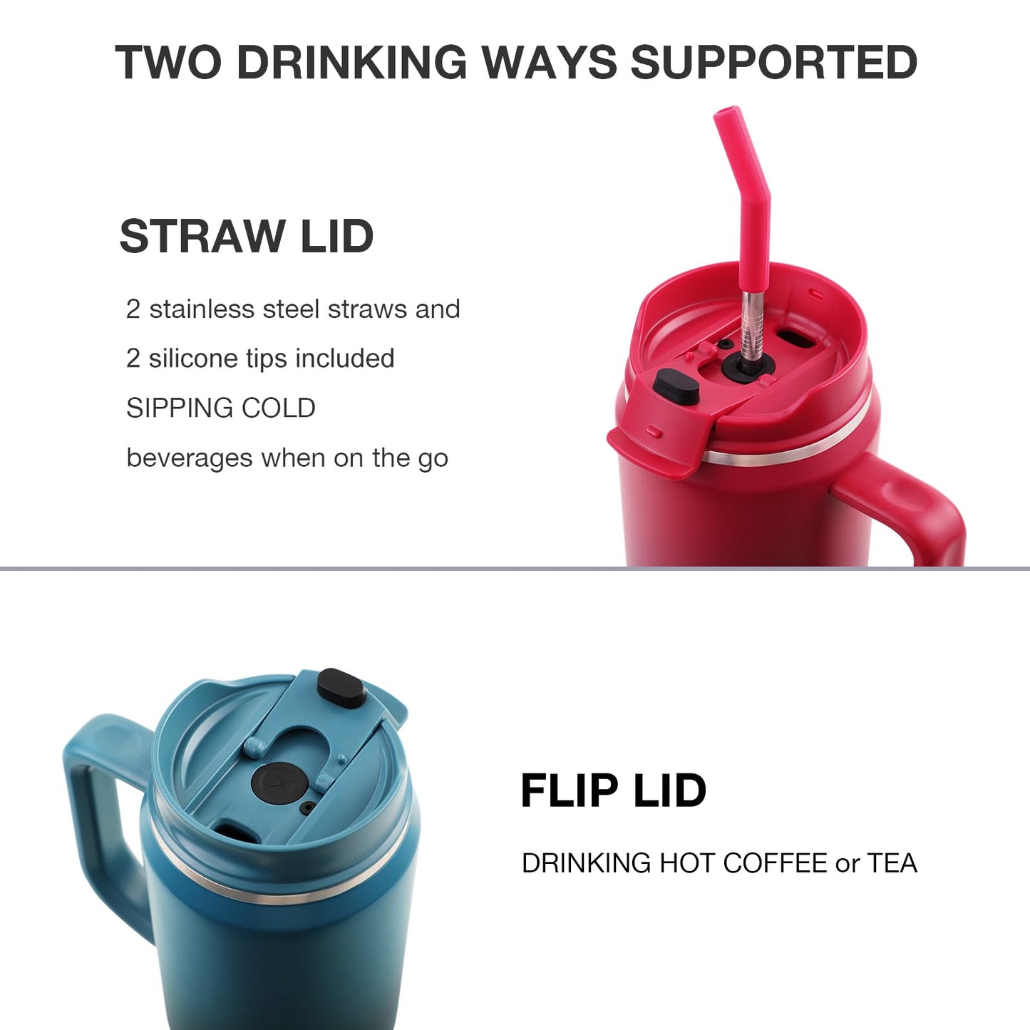 EALGRO 40 oz Tumbler with Handle, Insulated Tumblers with Lid and Straw, Large Metal Sports Water Bottle Jug, Thermal Stainless Steel Travel Coffee Mug Cup, Black