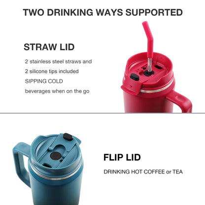 EALGRO 40 oz Tumbler with Handle, Insulated Tumblers with Lid and Straw, Large Metal Sports Water Bottle Jug, Thermal Stainless Steel Travel Coffee Mug Cup, Black