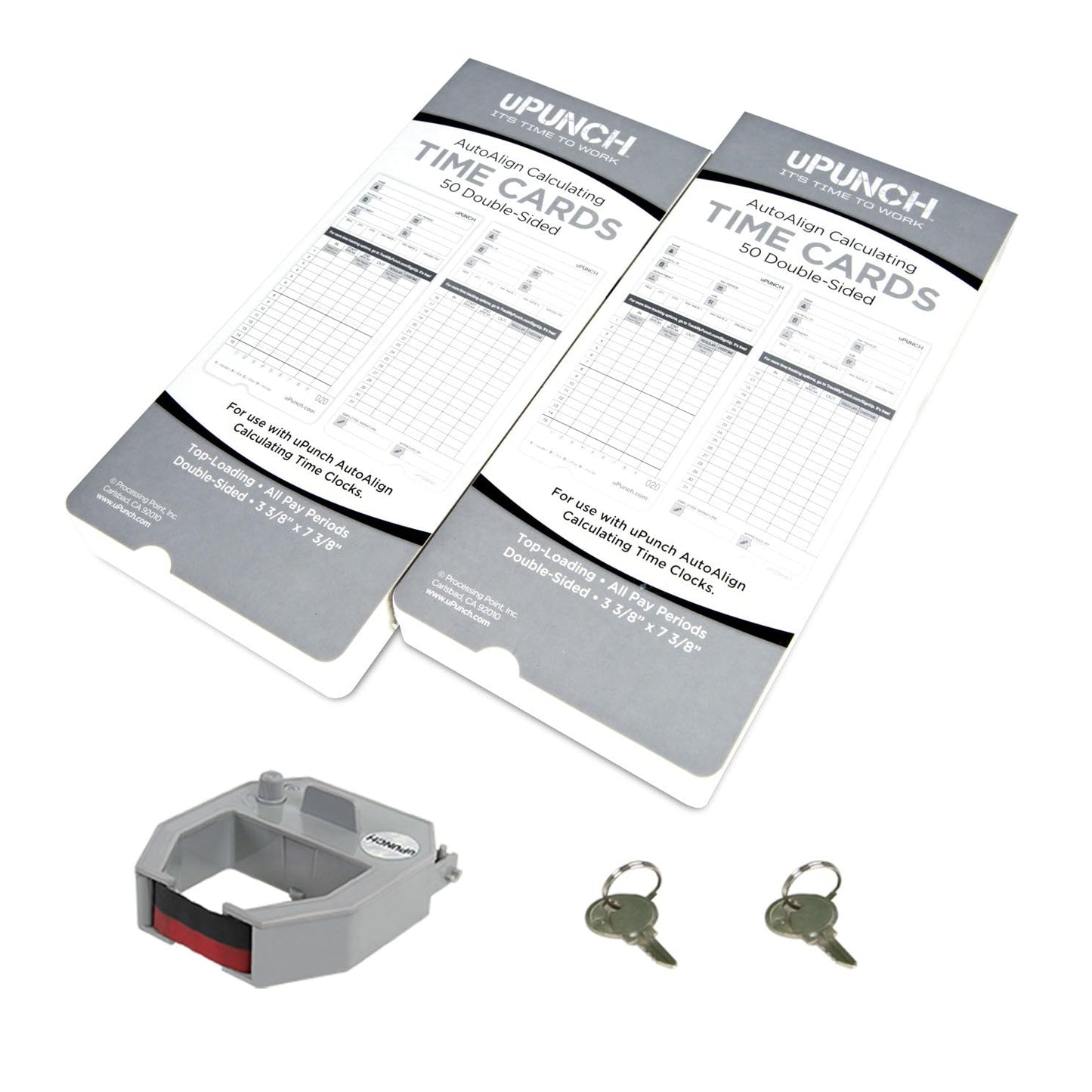 uPunch HN2500 Calculating Time Clock Bundle for Small Business: Auto Align Employee Time Tracking System with 100 Time Cards, Ribbon, and Keys