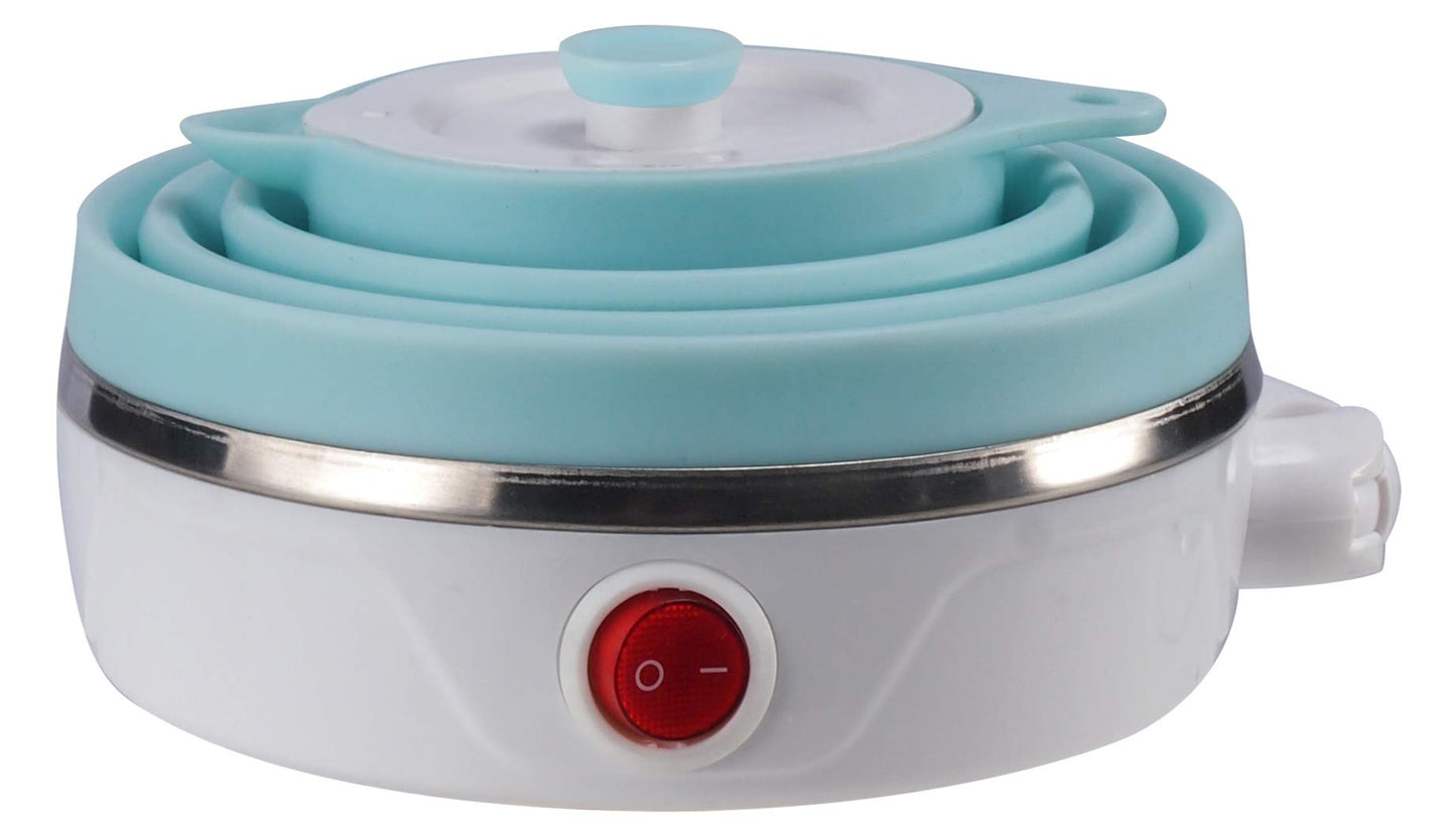 Travel Foldable Electric Kettle, Collapsible Electric Kettle Food Grade Silicone Small Pot Boiling water,Dual Voltage（600ml,110-220V US Plug） (Blue)