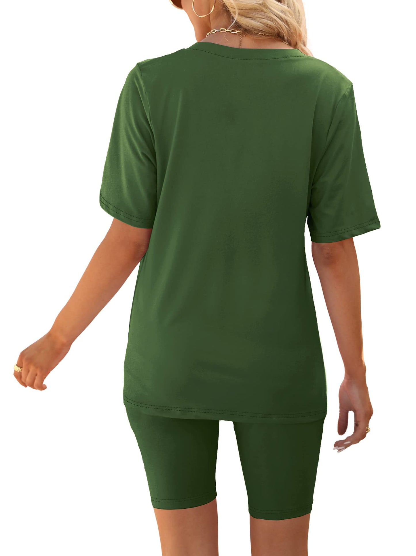 AGSEEM Two Piece Outfits For Women Going Out Summer Jogging Suits Tracksuits Army Green S