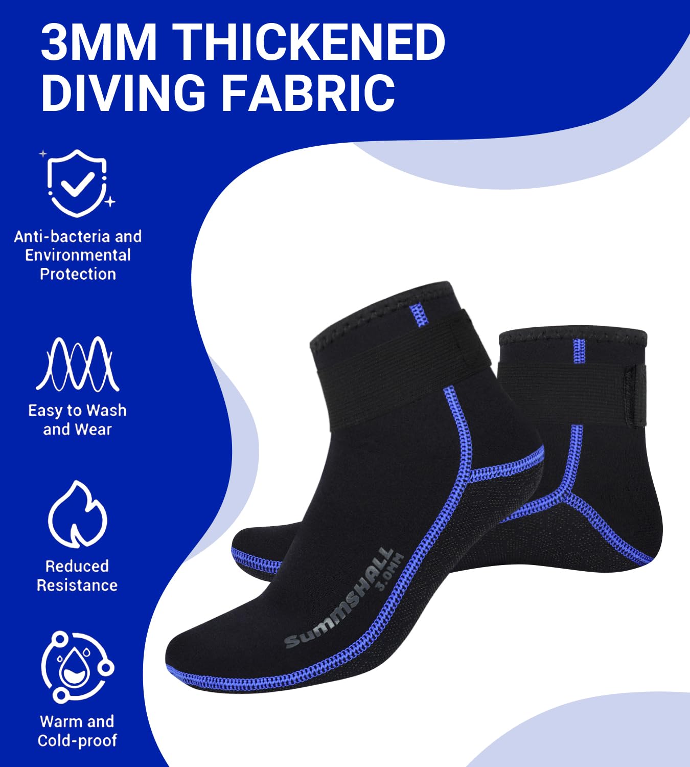 Summshall Neoprene Socks 3mm Wetsuit Socks Keep Warm Anti-slip Diving Socks for Men Women Low Cut Swim Socks Water Sport Snorkeling Swimming Surfing Sailing, L/US 10-11/EUR41-42