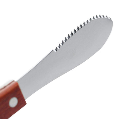 Wall2Wall Stainless Steel Straight Edge Wide Butter Spreader Deluxe Sandwich Cream Cheese Condiment Knives Set Kitchen Tools, Wood Handle, 8” (4)