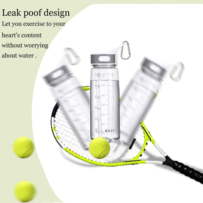 Sports Water Bottle with Straw & Handle, BPA-Free Water Bottle with Motivational Marker Reminder Leakproof 27oz 800ml High Capacity Drinking Bottle for Athletic, Running, Outdoor Activity