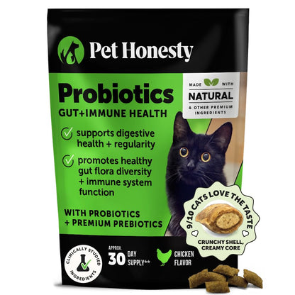 Cat Probiotics Gut + Immune Health Crunchy & Creamy Chews - Digestive Health, Supports Gut Health, Immunity, Healthy Digestion + Cat Constipation Relief - Chicken 30-Day Supply