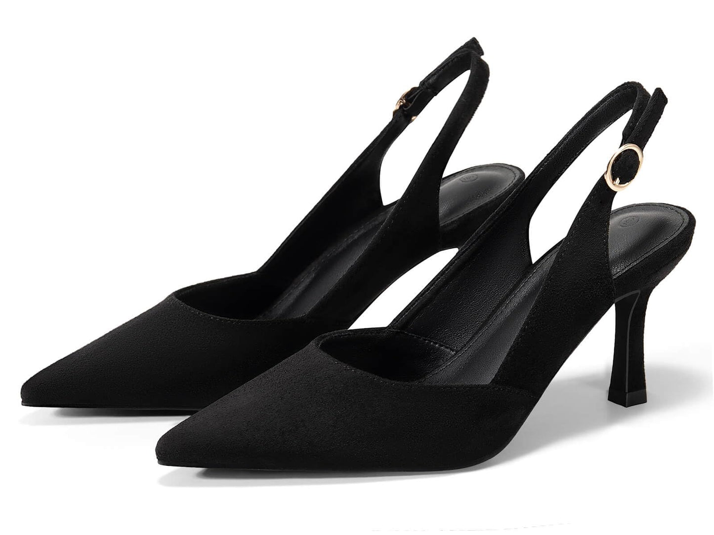 Rilista Womens Slingback Pumps Closed Pointed Toe Kitten Heel Sandals Wedding Evening Party Dress Shoes Black Suede