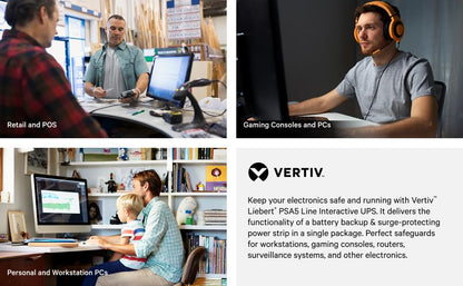 Vertiv Liebert PSA5 UPS - 1000VA/600W 120V Line Interactive AVR Tower UPS, 10 outlets, 2 USB Charging Ports, Battery Backup w/ Surge Protection, 3 year warranty, Energy Star Certified (PSA5-1000MT120)