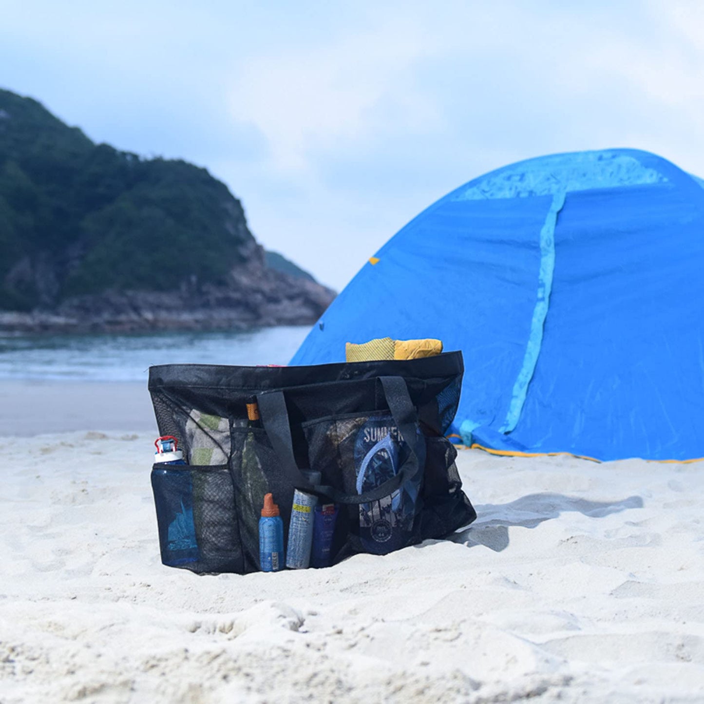 fiezkaa XX-Large Mesh Duffle Bag for Beach Pool Cruise Family Swimming Equipment with Zipper and Pockets/Sandproof/Extra Big Capacity