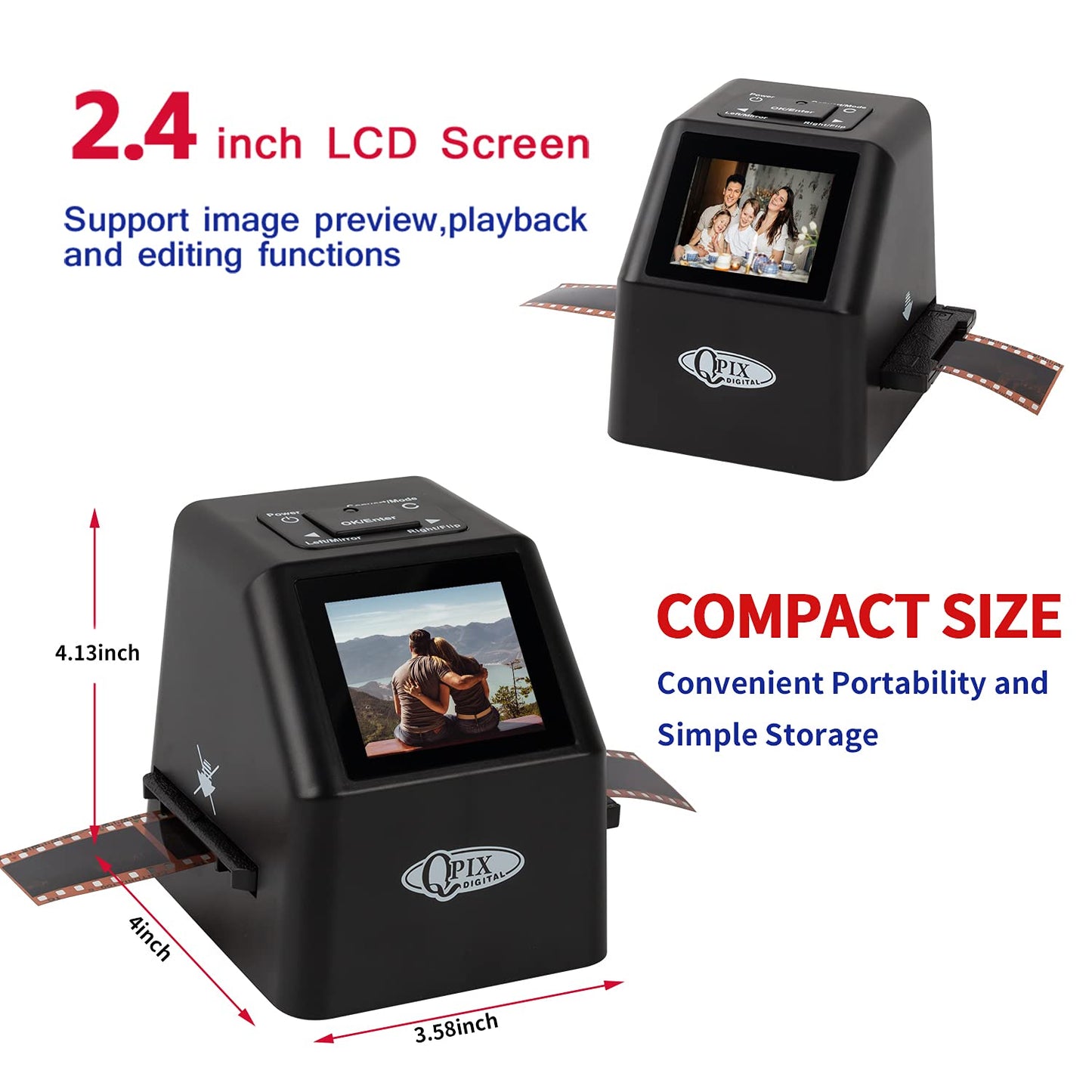 Digital Film & Slide Scanner – Converts 35mm 110 135 126KPK Super 8 & 8mm Film Negatives & Slides to High-Resolution 22 MP JPEG Images, Built-in 128MB Memory, 2.4 LCD Screen (Black)