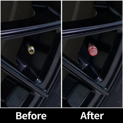 SINGARO American Flag Valve Stem Cap, 12PCS Aluminum Alloy Rubber Sealed Tire Cap, Universal for Cars, Trucks, SUVs and Motorcycles, Car Exterior Accessories (Red)