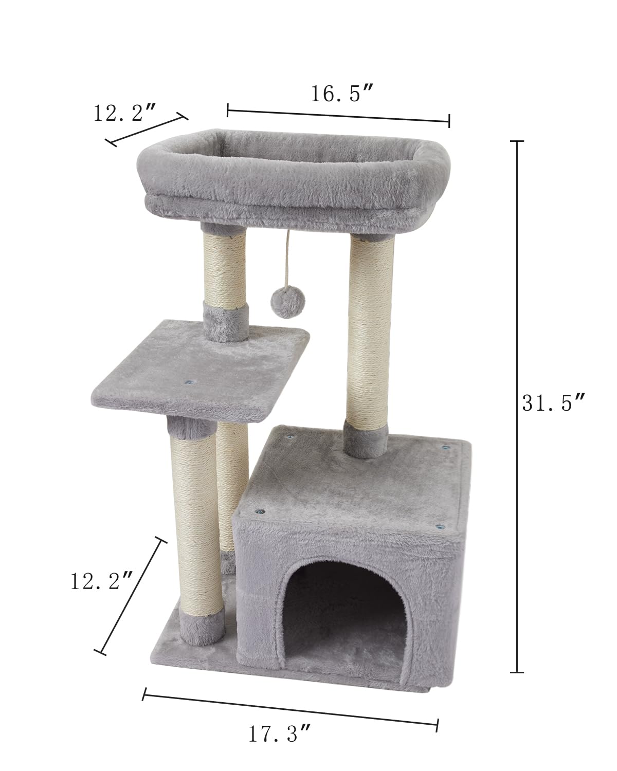 FISH&NAP Cute Cat Tree Kitten Cat Tower for Indoor Cat Condo Sisal Scratching Posts with Jump Platform Cat Furniture Activity Center Play House Grey
