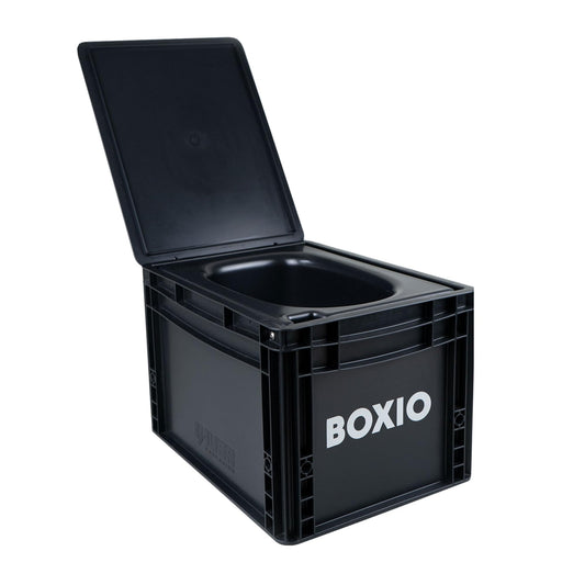 BOXIO TOILET: Portable solution for car trips, boats, hunting or outdoor adventures. Europe's good-selling composting toilet. Compact size: 15.75" x 11.8" x 11"