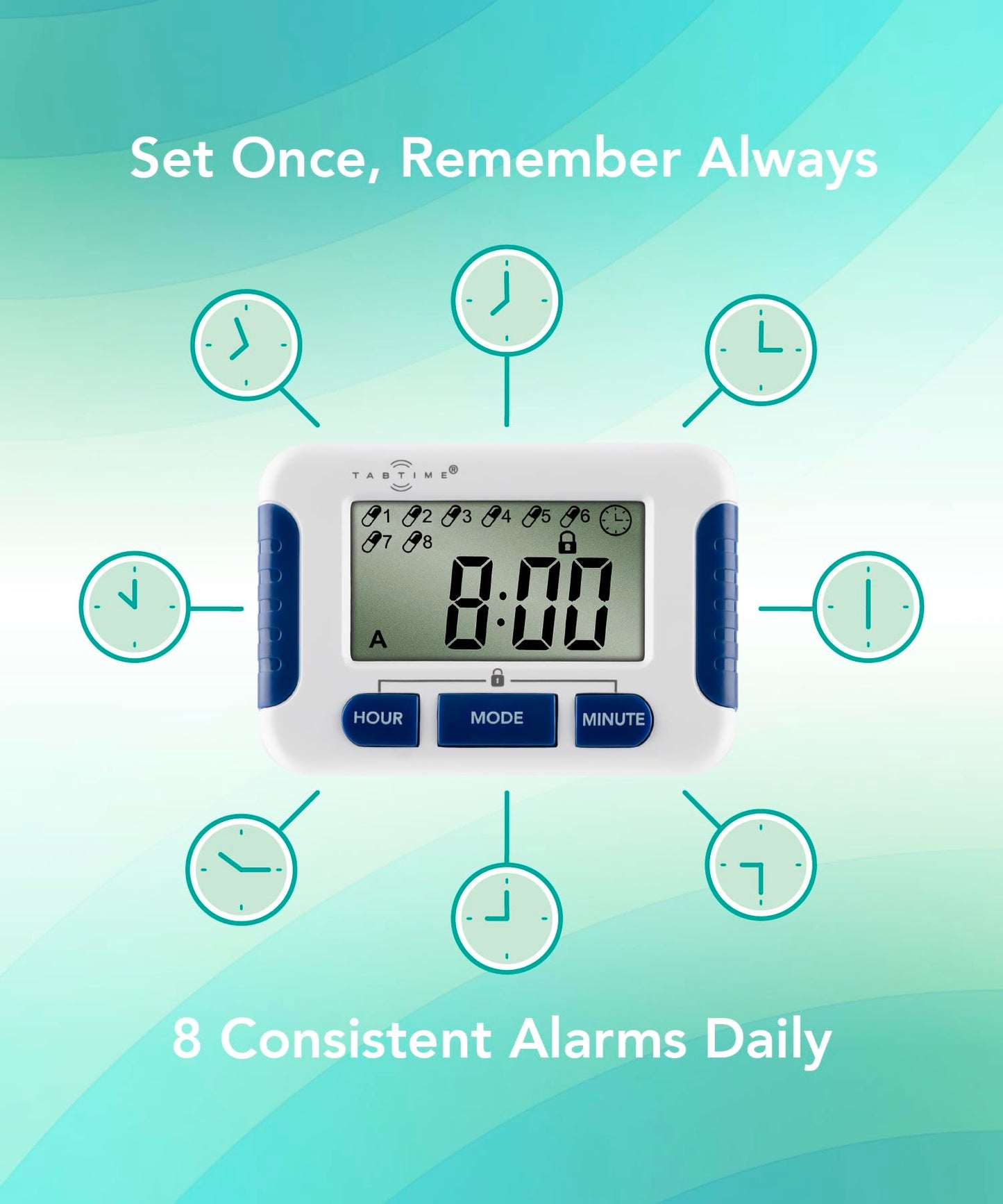 TabTime Pill Reminder with 8 Alarms per Day, Pill Tracker, Pill Timer, Medication Reminder Devices, Medication Tracker, Essential Parkinson's Patient Gadget