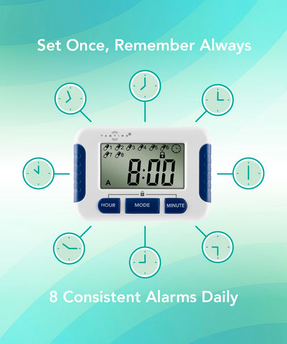 TabTime Pill Reminder with 8 Alarms per Day, Pill Tracker, Pill Timer, Medication Reminder Devices, Medication Tracker, Essential Parkinson's Patient Gadget