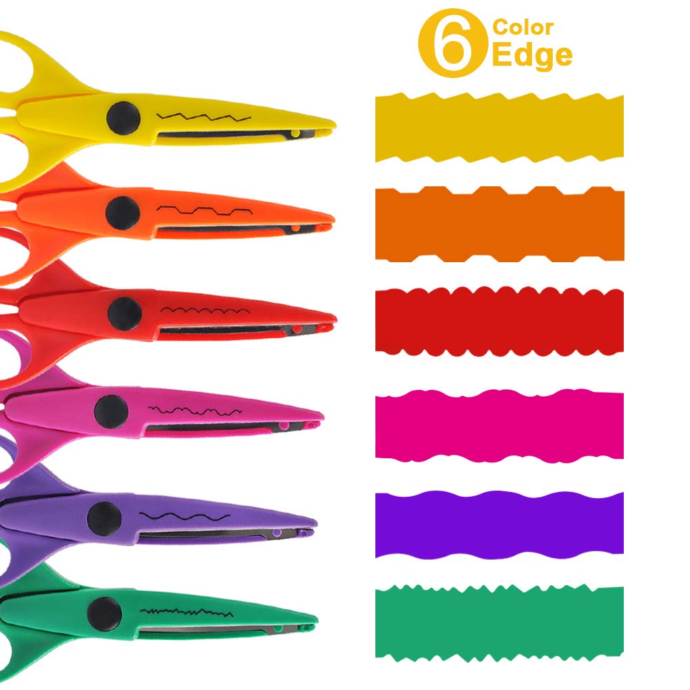 UCEC Craft Scissors - Decorative Edge, 6 Pack Extended Pattern Scissors with Different Designs, Fun for Kids, Teachers, Crafts, Scrapbooking, DIY Photos, Album