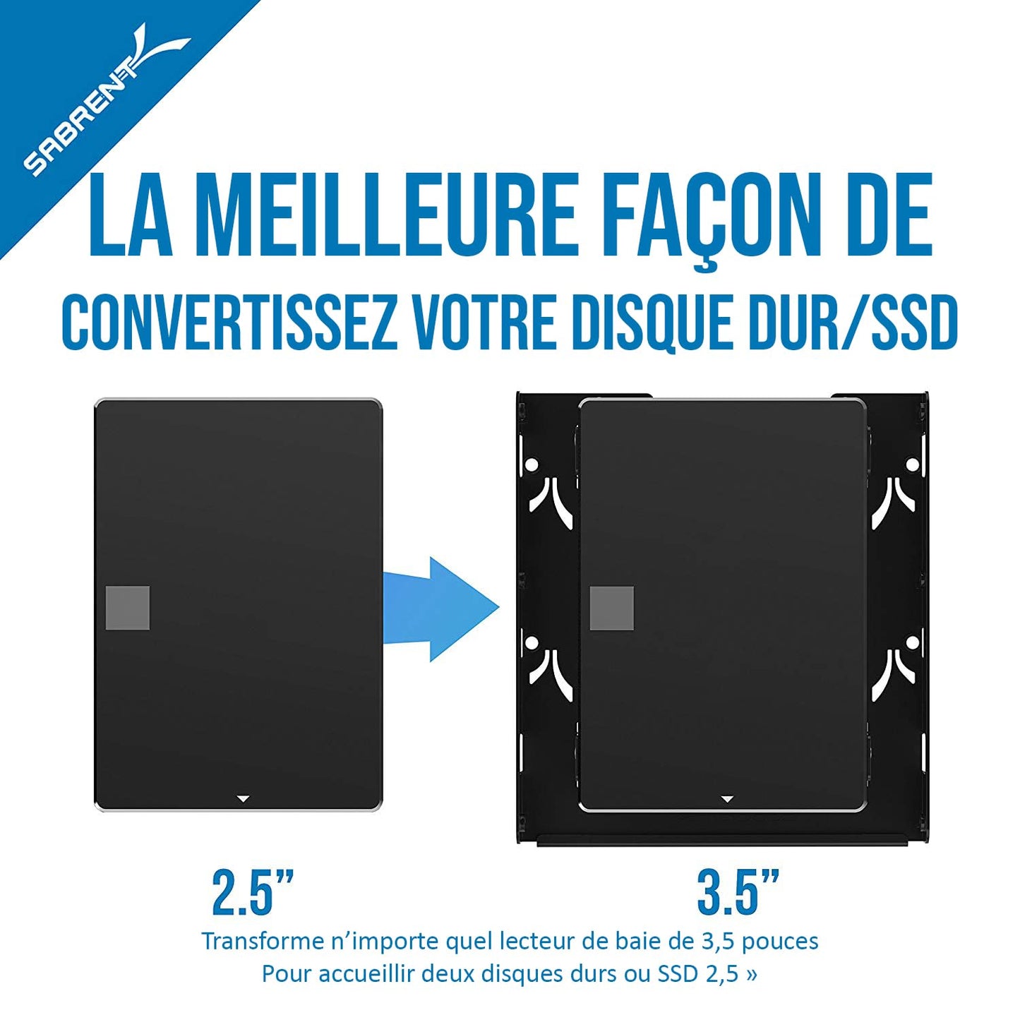 SABRENT 3.5 Inch to x2 SSD / 2.5 Inch Internal Hard Drive Mounting Kit [SATA and Power Cables Included] (BK-HDCC)