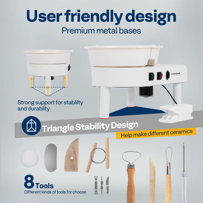 VIVOHOME 25CM Pottery Wheel Forming Machine 350W Electric DIY Clay Tool with Foot Pedal and Detachable Basin for Ceramic Work Art Craft White