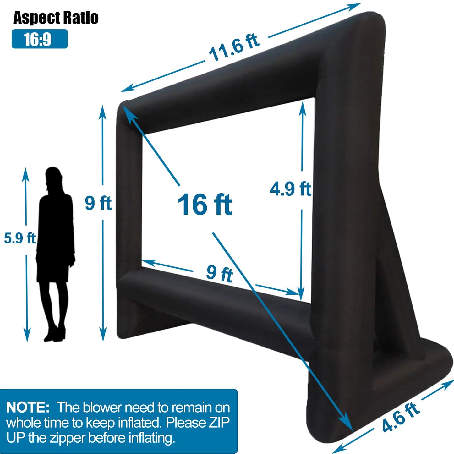 XHYCPY 16ft Inflatable Movie Screen Outdoor Projector Screen with Air Blower Storage Bag - Front/Rear Projection, Easy Set Up Blow Up Screen for Backyard Movie Night, Theme Parties, Celebrations