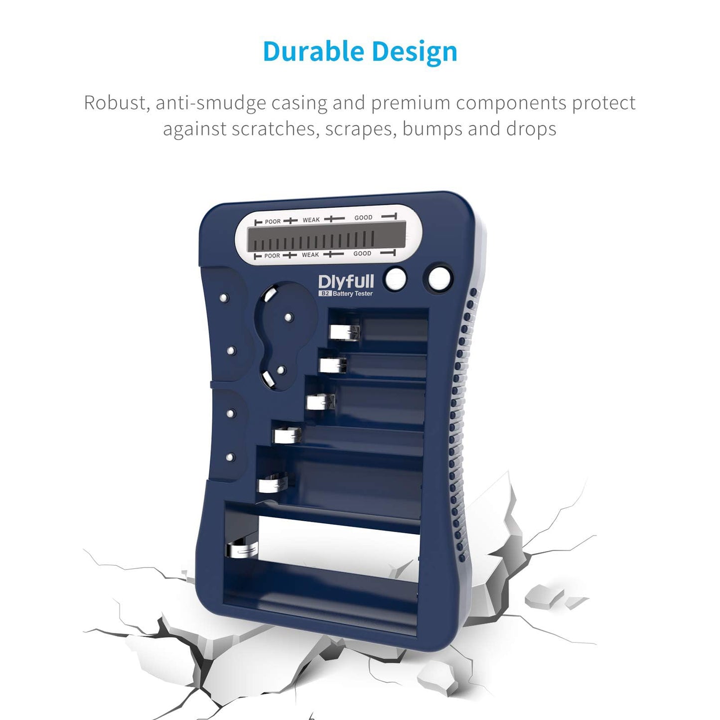 Battery Tester, Dlyfull LCD Display Universal Battery Checker for AA AAA C D 9V CR2032 CR123A CR2 CRV3 2CR5 CRP2 1.5V/3V Button Cell Batteries, 1x AAA Batteries Included