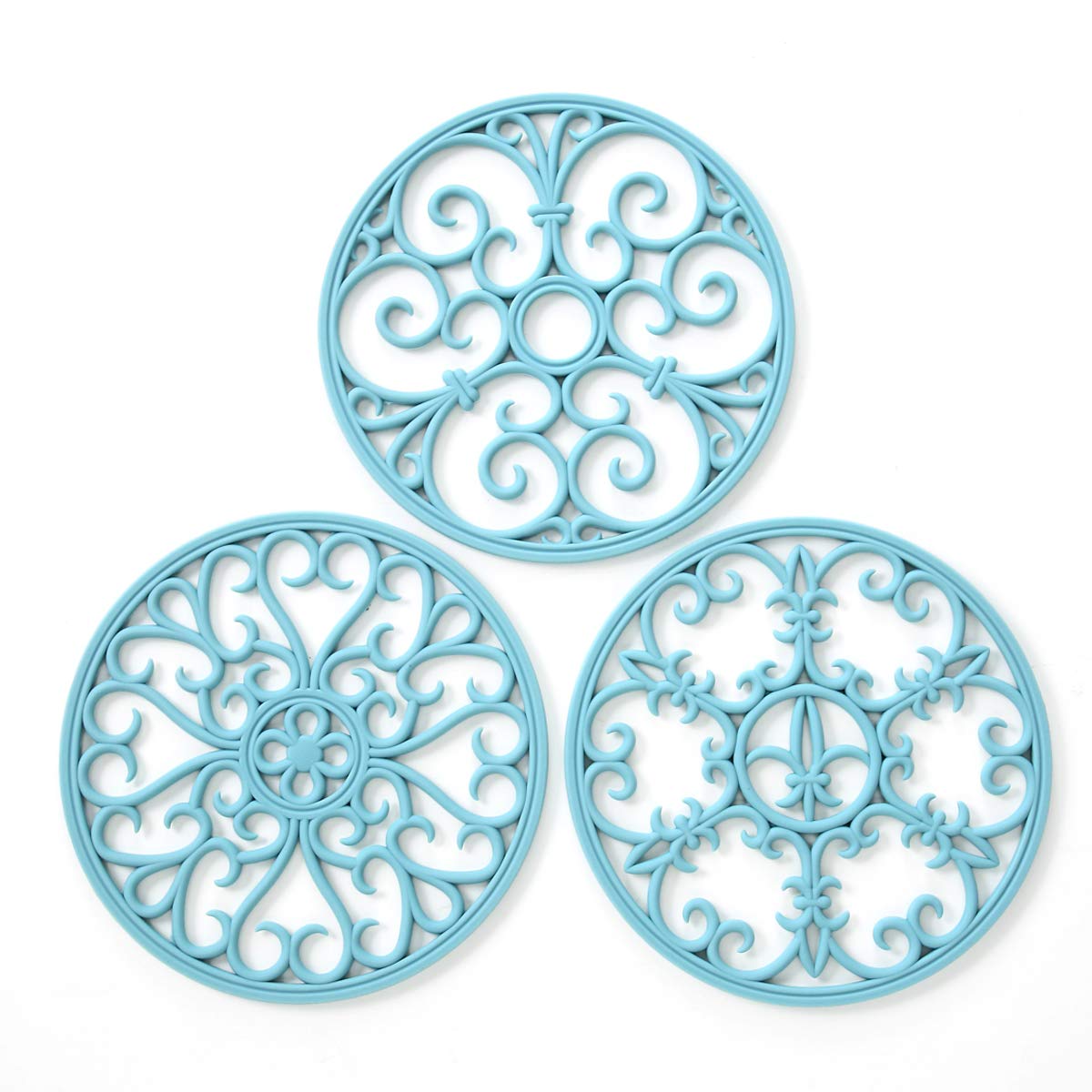 Silicone Trivet Mat - Non-Slip & Heat Resistant Kitchen Pads for Countertops & Table - Trivets for Hot Dishes & Cookware - Pot Holder for Pots & Pans - Turquoise, Set of 3
