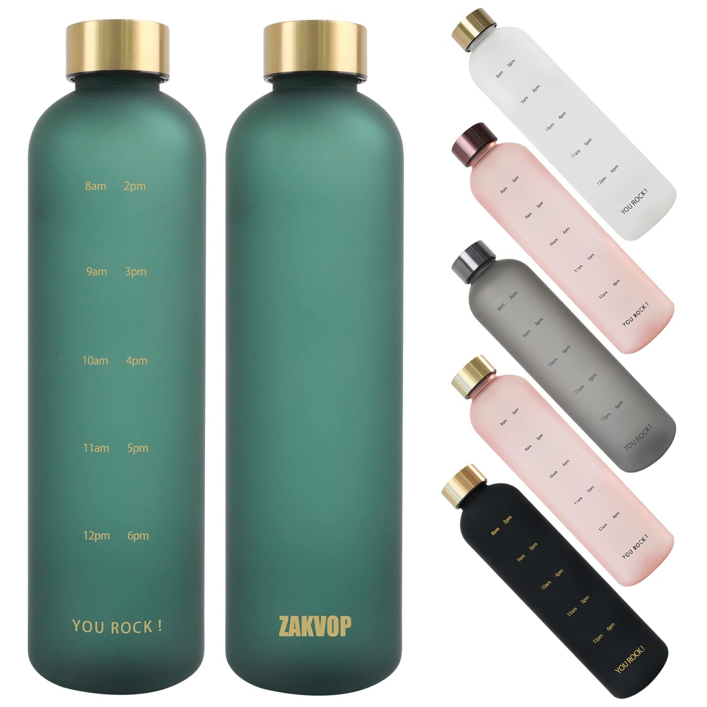 ZAKVOP 32oz Water Bottles with Times to Drink, Motivational Water Bottle with Time Marker, BPA Free Reusable Water Bottle with Hydrating Reminder for Gym Fitness Workout Travel (Green)