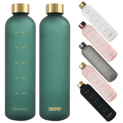 ZAKVOP 32oz Water Bottles with Times to Drink, Motivational Water Bottle with Time Marker, BPA Free Reusable Water Bottle with Hydrating Reminder for Gym Fitness Workout Travel (Green)