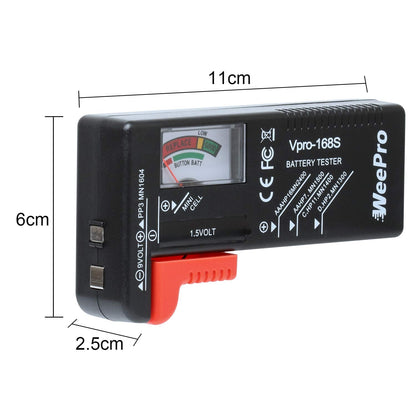WeePro Universal Battery Checker - Small Battery Tester for AAA, AA, C, D, 9V, 1.5V, Button Cell - Household Batteries