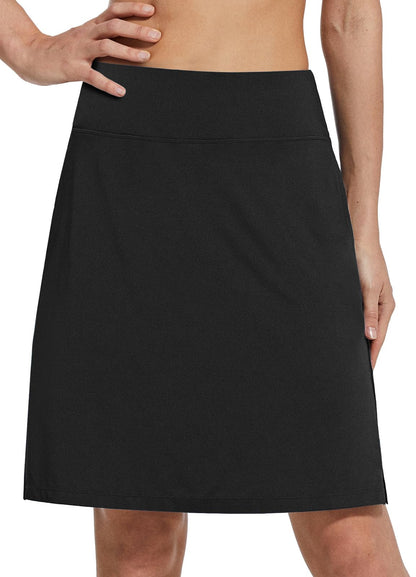 baleaf Women's 20" Golf Skirts Knee Length Skorts Athletic Modest Long Acitive Casual Pockets UV Protection Black L