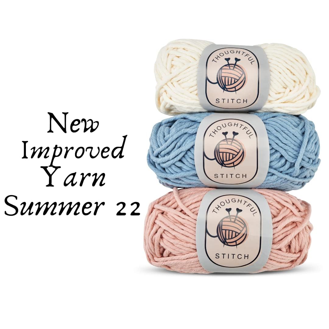 Thoughtful Stitch Knitting Kit for Beginners Adults & Kid Friendly- Complete Knitting Kit - Learn to Knit Yarn Set with Tutorial Book for Adult Hobbies - 100% Cotton Wool & Bamboo Knitting Needle