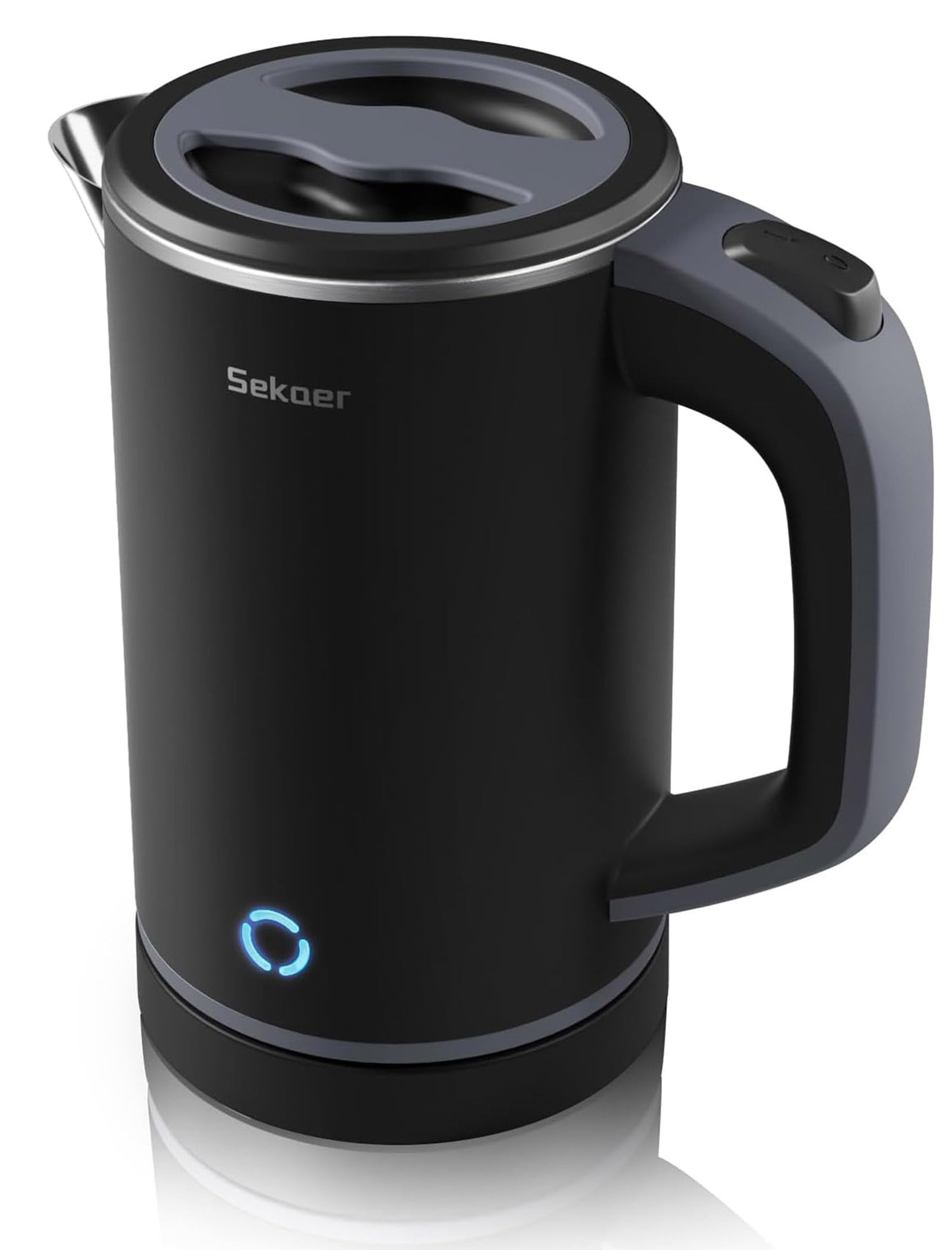 Sekaer Small Electric Tea Kettle Stainless Steel 0.8L Portable Travel Hot Water Boiler, Mini Electric Coffee Kettle with Auto Shut-Off & Boil Dry Protection, Cordless Base & LED Indicator