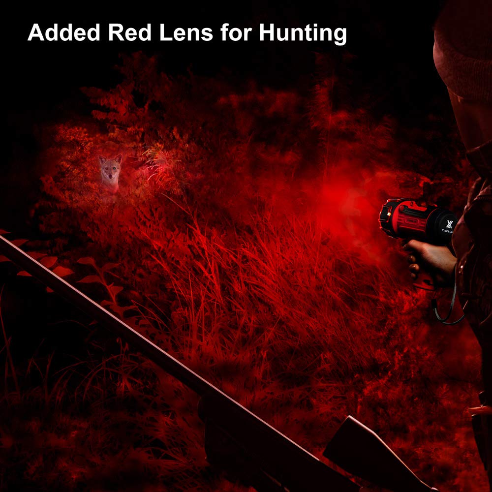 YIERBLUE Rechargeable Spotlight with Super High Lumen LED, IP67 Waterproof Handheld Flashlight Searchlight with Detachable Red Light Filter, Long Running