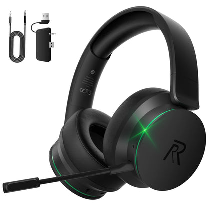 RYR Wireless Gaming Headset for Xbox Series X|S, Xbox One, PS5, PS4, Mac, Bluetooth 5.3, 3D Surround Sound, Rotatable Earmuffs, Gaming Headphones with Noise Canceling Microphones-Blackgreen