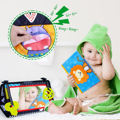Teytoy Tummy Time Newborn Mirror - Infant Toys 0-3 Months with Brain Developmental Baby Mirror, Cloth Book & Teethers, High Contrast Black and White Sensory Toys for 4-12 Months