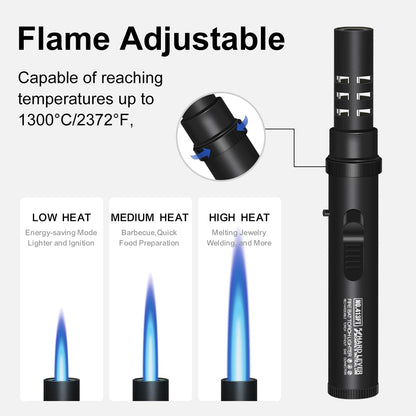 Camping Torch Lighter, Windproof Butane Torch Lighter with Fuel Indicator&Safety Lock, Refillable Butane Lighter with Adjustable Jet Flame for Outdoor Adventure Hiking Candles BBQ Campfires (Black)
