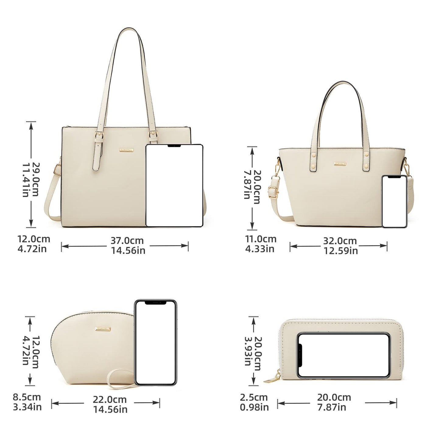 Women Fashion Synthetic Leather Handbags Tote Bag Shoulder Bag Top Handle Satchel Purse Set 4pcs