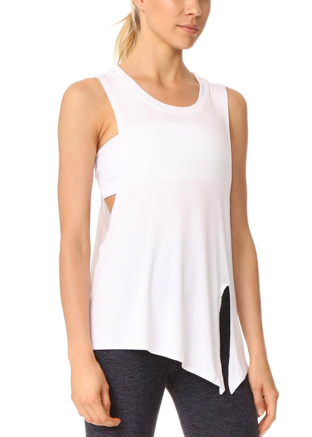 Bestisun Womens Workout Tops Tennis Yoga Shirts Fitness Sport Clothes Athletic Wear Muscle Tank White S